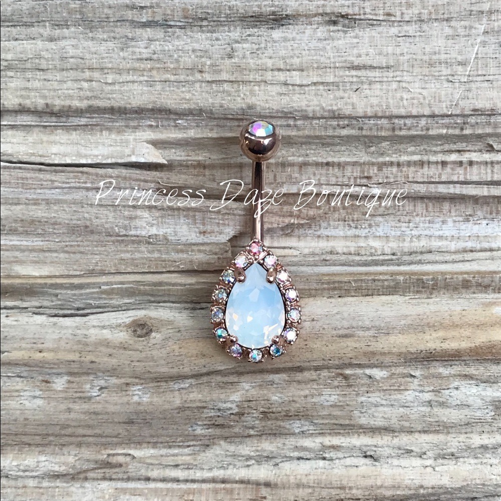 Rose Gold Opalescent Teardrop Belly Button Ring
